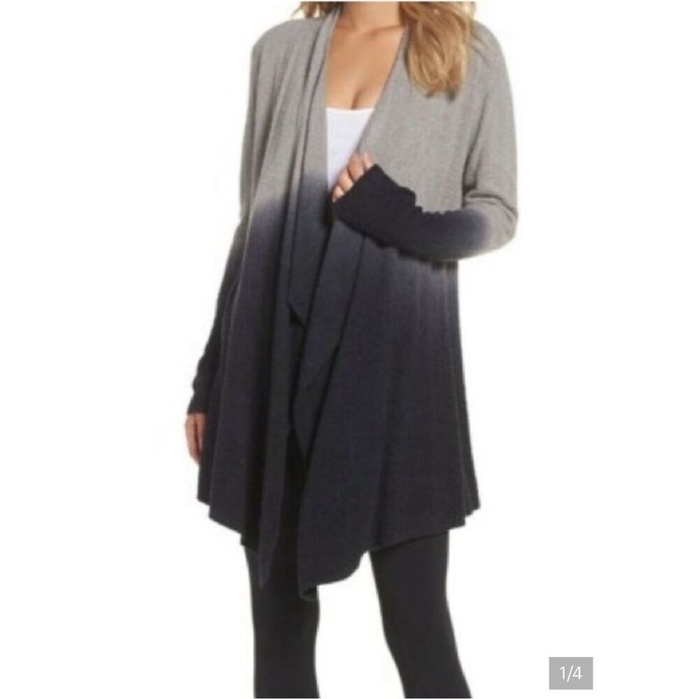 Barefoot Dreams Bamboo Calypso Cardigan Sweater Ombre Black Gray Womens L/XL